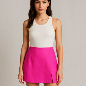 ASTR The Label Covina Skirt Womens Small Pink Linen Blend Mini Side Slit Resort